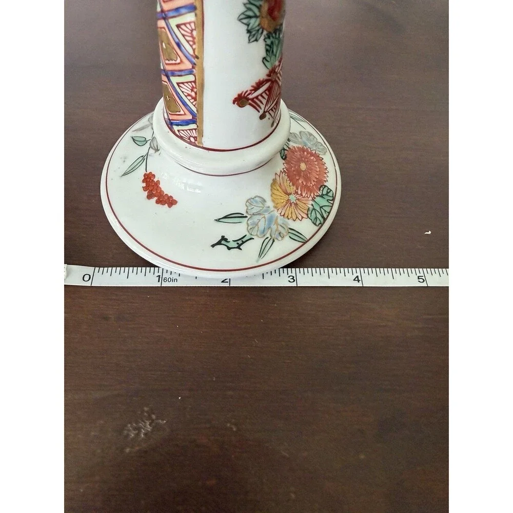 Vtg Gold Imari Japanese Porcelain Hand painted Candlestick Holders set of 2